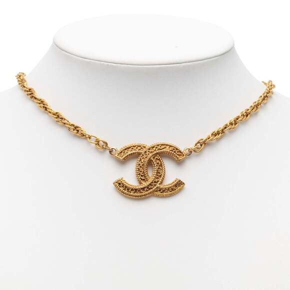 CHANEL Authentic Vintage Gold Logo Necklace